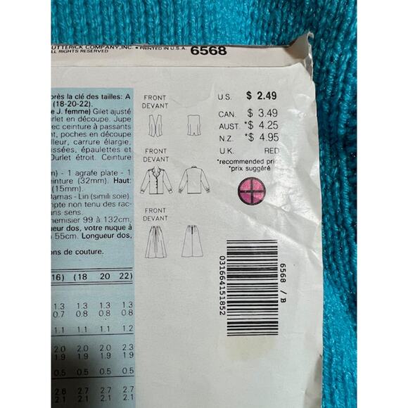 Butterick Sewing pattern 6568 blouse midi skirt vest - Picture 6 of 6